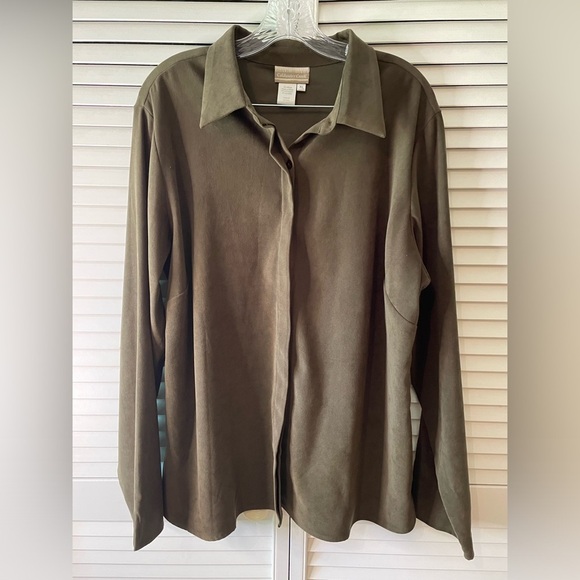 Coldwater Creek Women’s Shirt Skirt Matching Set Size XL 18 Olive Embroidered - Picture 3 of 16